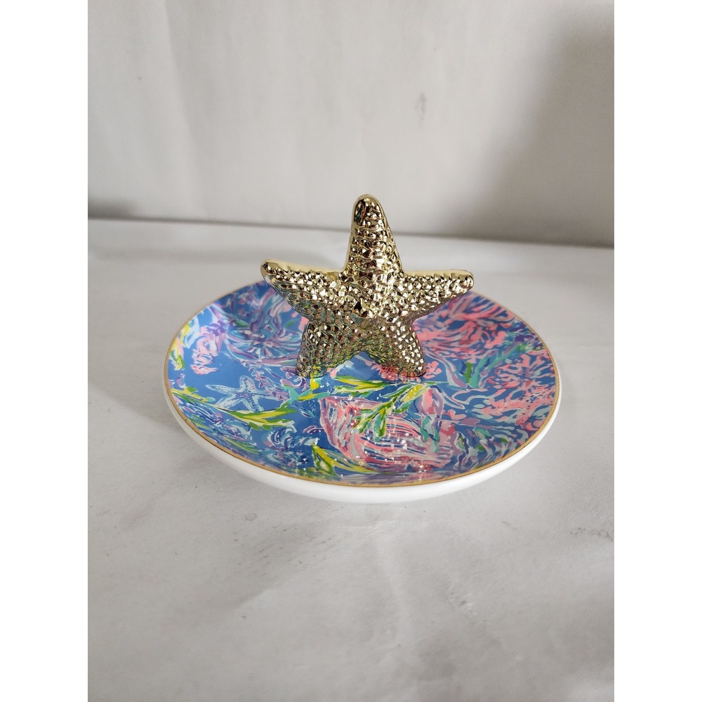 Lilly Pulitzer All Together Now Starfish Trinket Dish Ring Holder Gold Blue